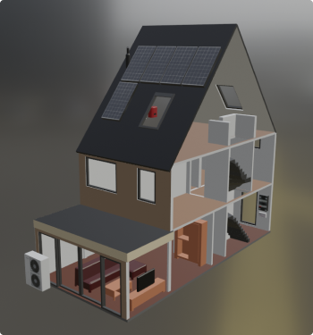 Afbeelding van de doorsnede van een huis met de betreffende installaties